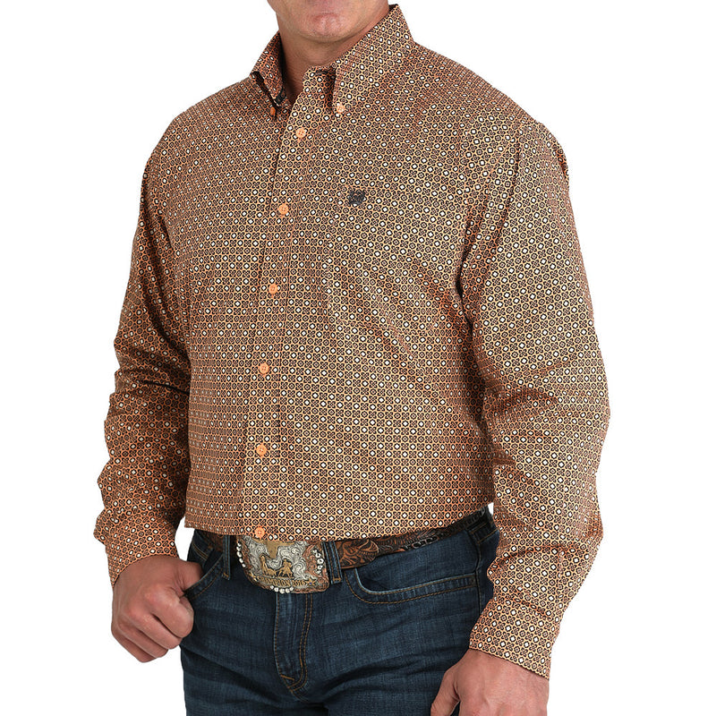 Cinch Men's Copper Tan Print Long Sleeve Shirt