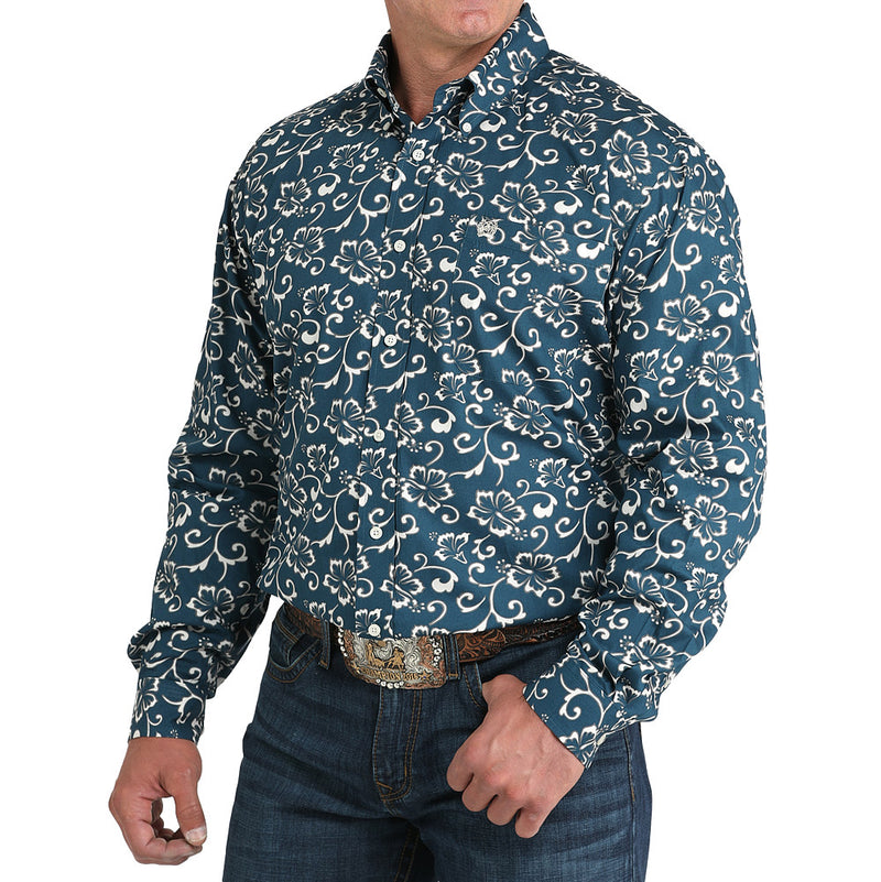 Cinch Men's Teal Floral Print Shirt