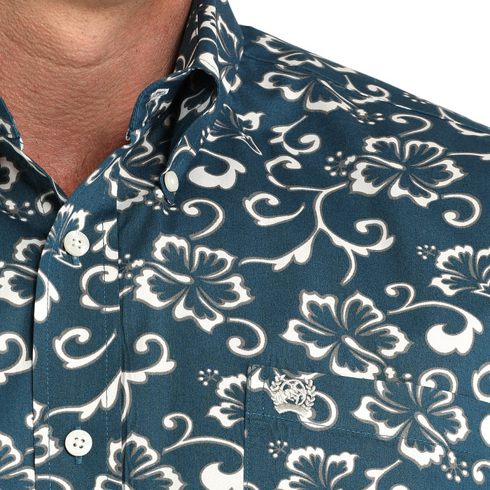 Cinch Men's Teal Floral Print Shirt