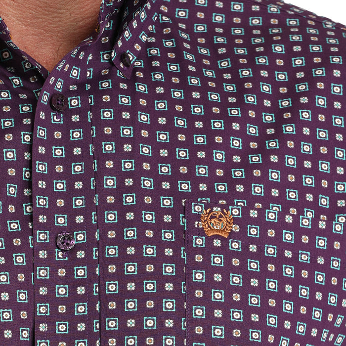 Cinch Men's Purple Allover Square Print Shirt
