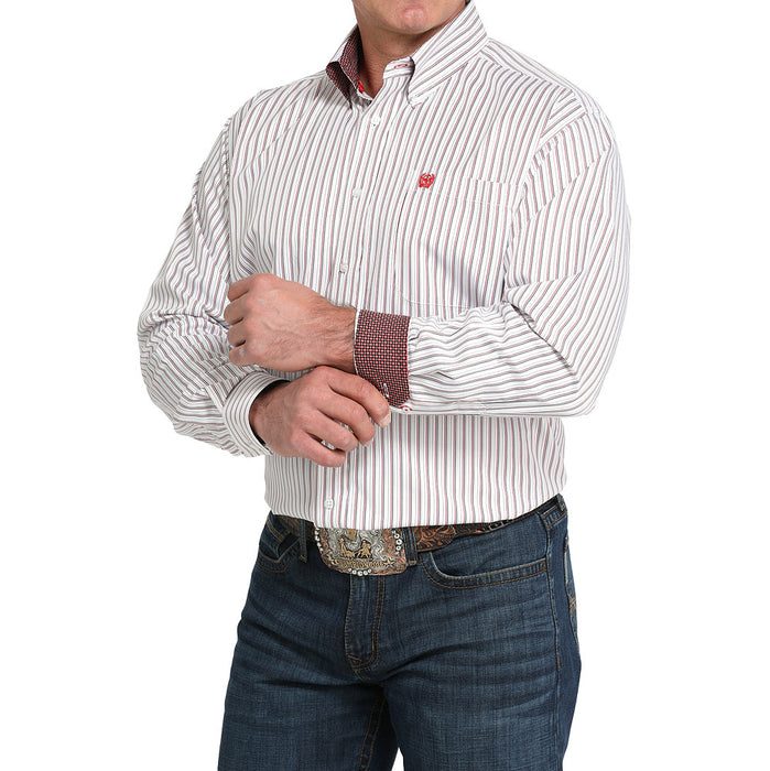 Cinch Men's White & Red Stripe Shirt