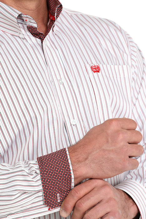 Cinch Men's White & Red Stripe Shirt
