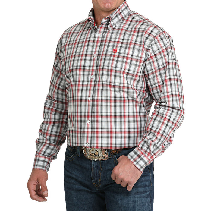 Cinch Men's Grey & Red Plaid Print Shirt
