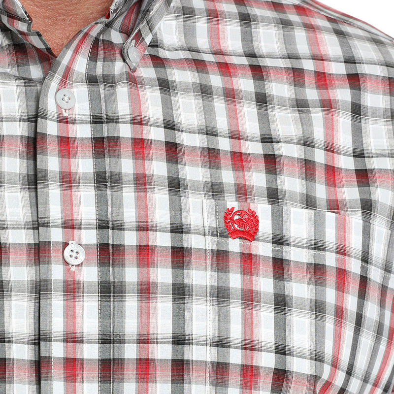 Cinch Men's Grey & Red Plaid Print Shirt