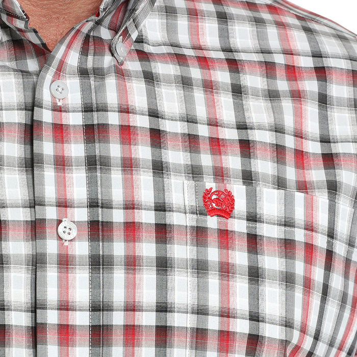 Cinch Men's Grey & Red Plaid Print Shirt