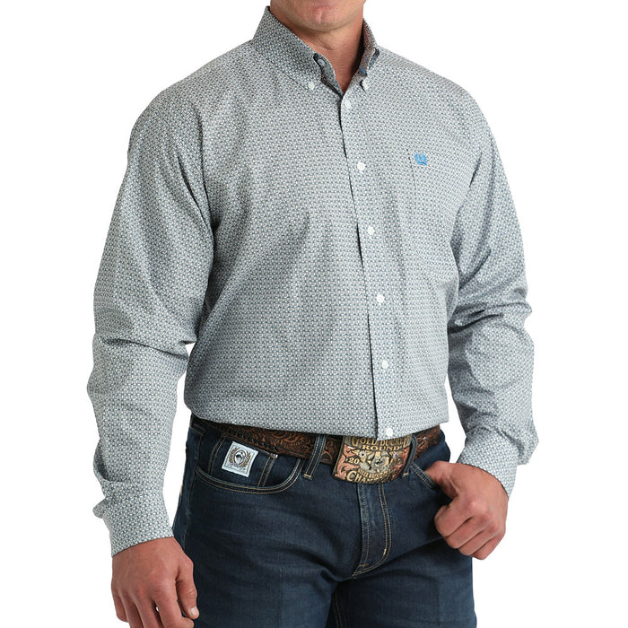 Cinch Men's White Long Sleeve Button Square Print Shirt