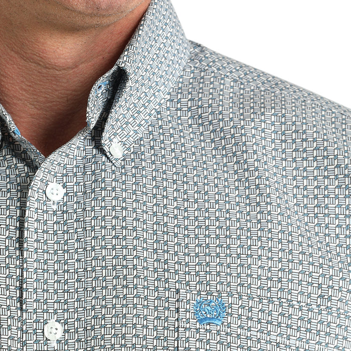 Cinch Men's White Long Sleeve Button Square Print Shirt