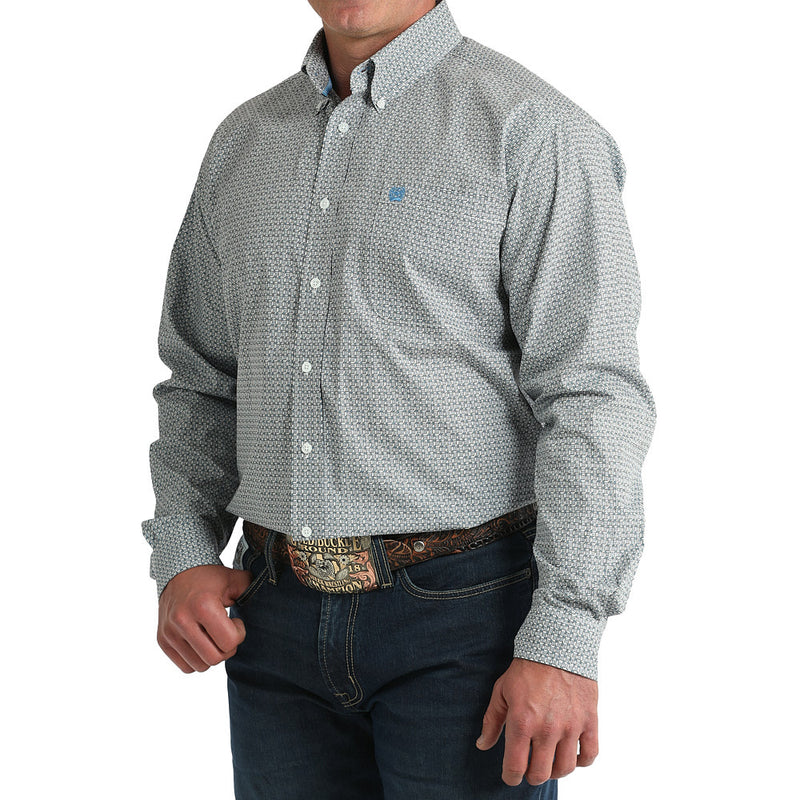 Cinch Men's White Long Sleeve Button Square Print Shirt