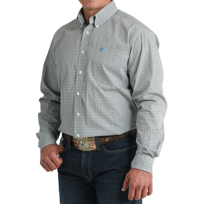 Cinch Men's White Long Sleeve Button Square Print Shirt