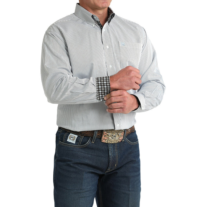 Cinch Men's White Stripe Long Sleeve Button Shirt
