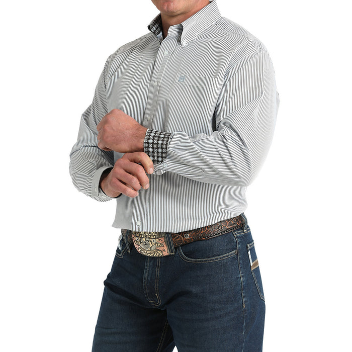 Cinch Men's White Stripe Long Sleeve Button Shirt