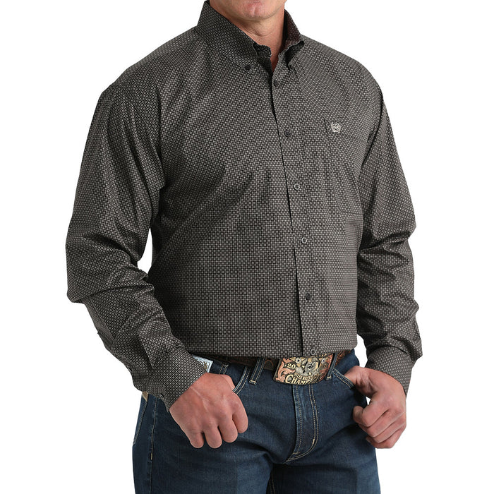 Cinch Men's Brown Square Print Long Sleeve Button Shirt