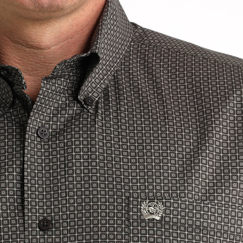 Cinch Men's Brown Square Print Long Sleeve Button Shirt