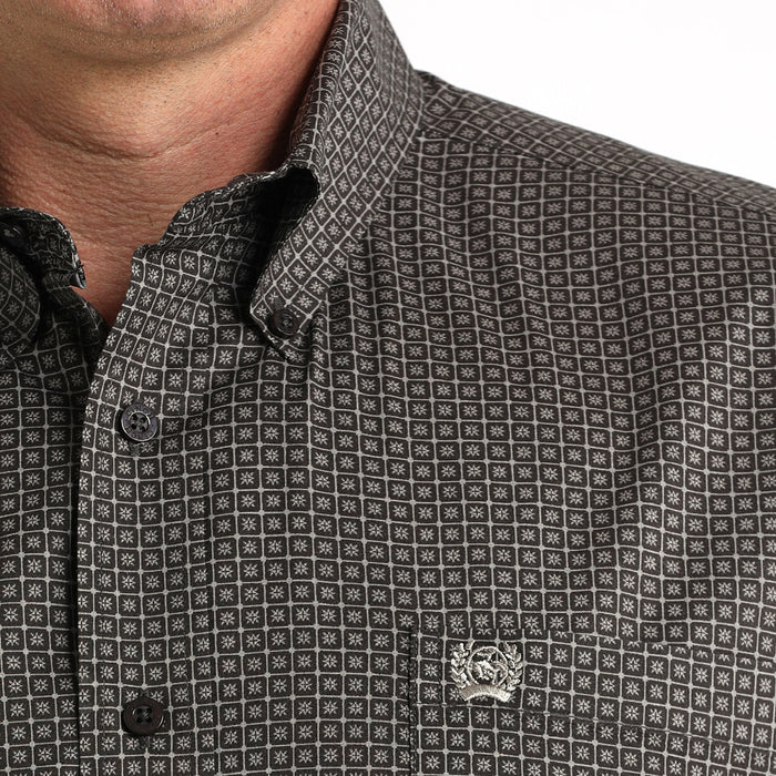 Cinch Men's Brown Square Print Long Sleeve Button Shirt