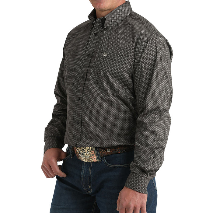 Cinch Men's Brown Square Print Long Sleeve Button Shirt