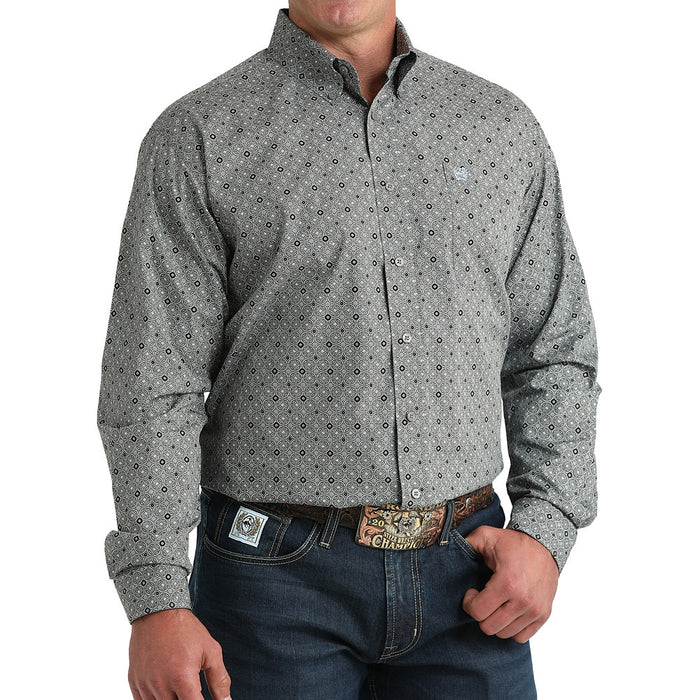 Cinch Men's Grey Circle Print Long Sleeve Button Shirt