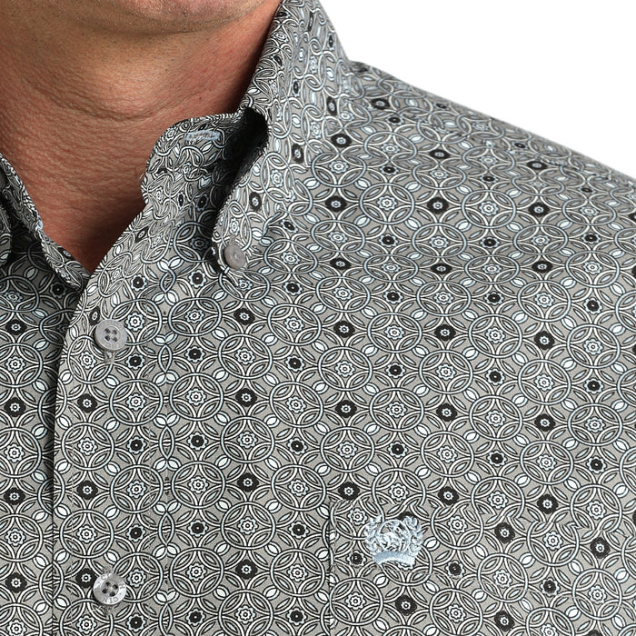 Cinch Men's Grey Circle Print Long Sleeve Button Shirt