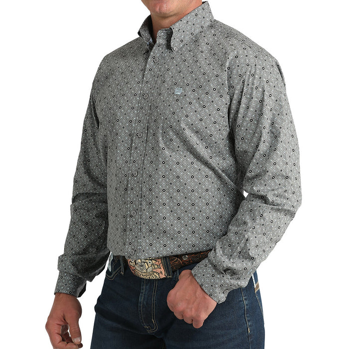 Cinch Men's Grey Circle Print Long Sleeve Button Shirt