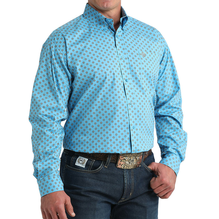 Cinch Men's Blue Floral Long Sleeve Button Shirt