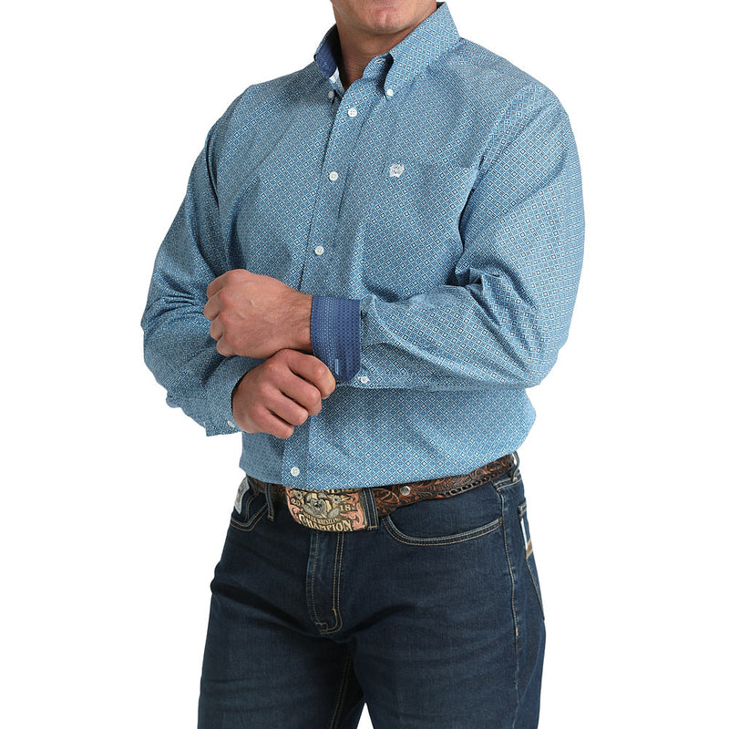 Cinch Men's Blue Print Long Sleeve Button Shirt