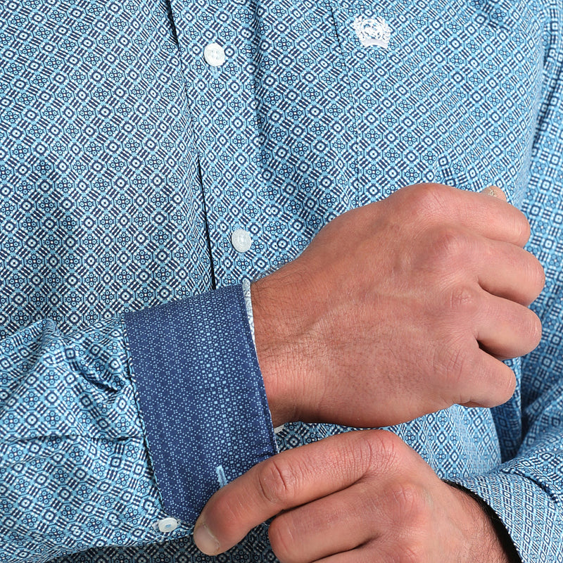 Cinch Men's Blue Print Long Sleeve Button Shirt