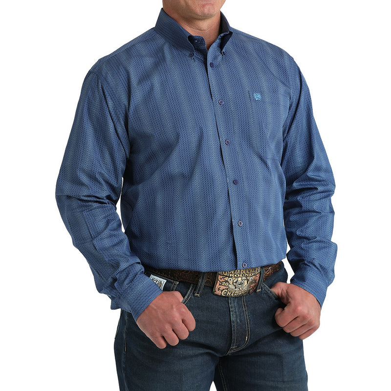 Cinch Men's Royal Blue Print Long Sleeve Button Shirt