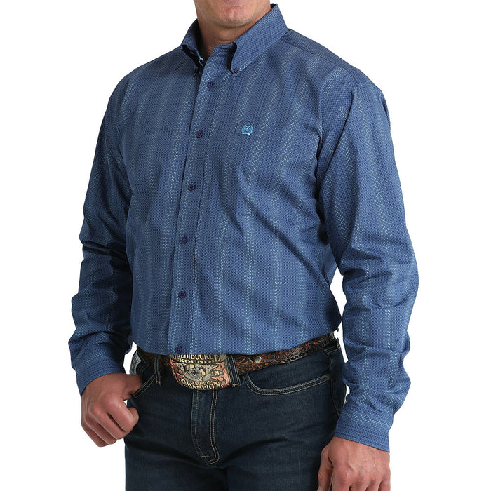 Cinch Men's Royal Blue Print Long Sleeve Button Shirt