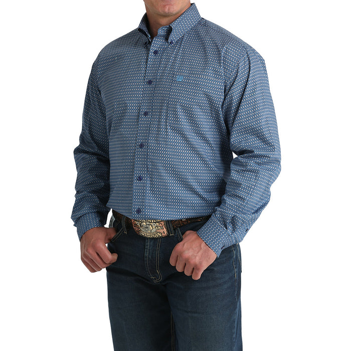 Cinch Men's Blue Diamond Print Long Sleeve Button Shirt