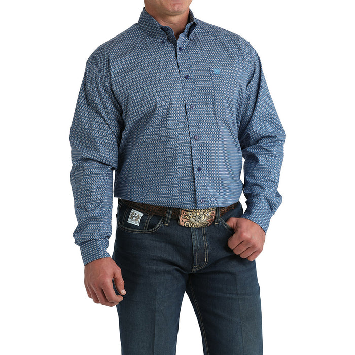 Cinch Men's Blue Diamond Print Long Sleeve Button Shirt