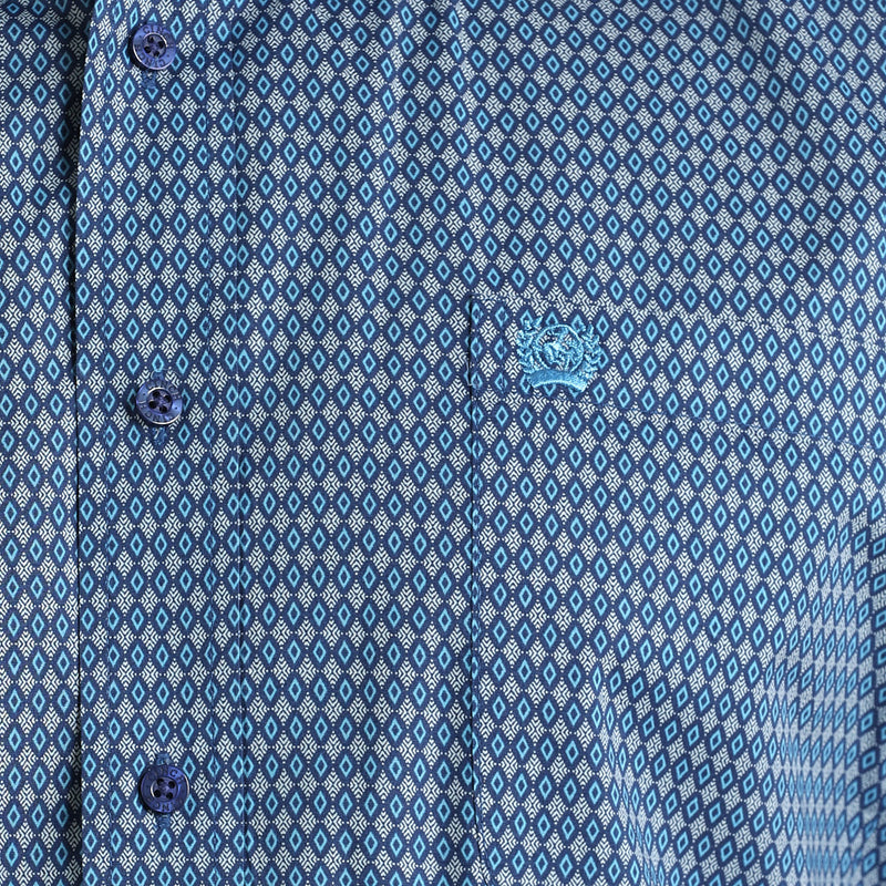 Cinch Men's Blue Diamond Print Long Sleeve Button Shirt