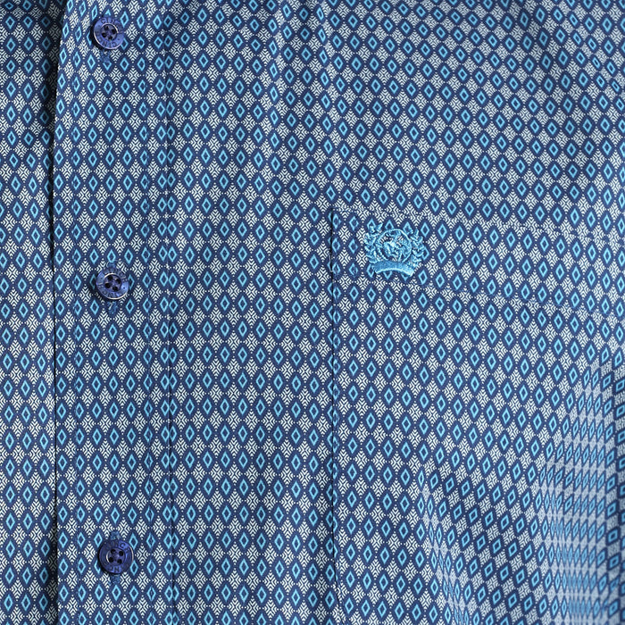 Cinch Men's Blue Diamond Print Long Sleeve Button Shirt