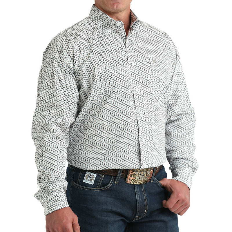 Cinch Men's White Printed Long Sleeve Button Shirt