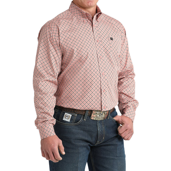 Cinch Men's Pink Wavey Print Long Sleeve Button Shirt