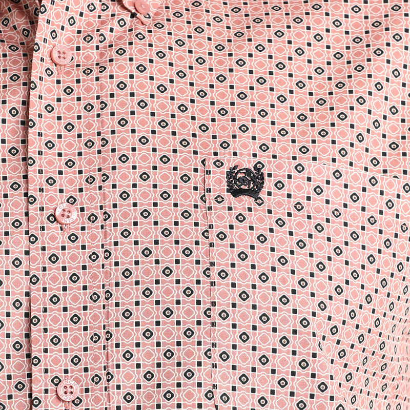 Cinch Men's Pink Wavey Print Long Sleeve Button Shirt