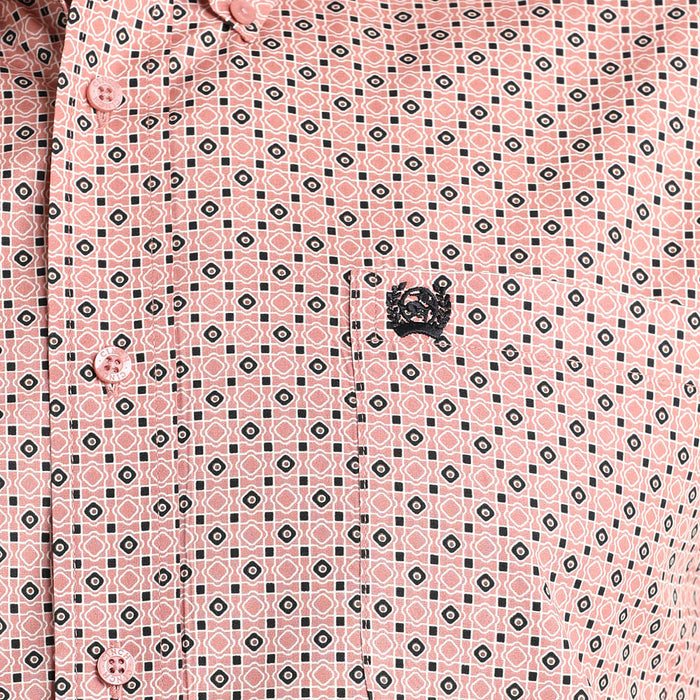 Cinch Men's Pink Wavey Print Long Sleeve Button Shirt
