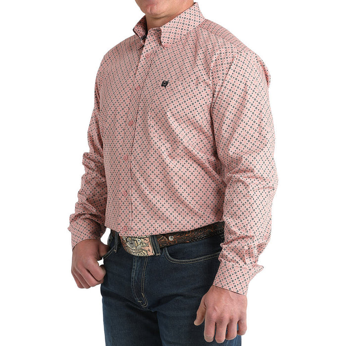 Cinch Men's Pink Wavey Print Long Sleeve Button Shirt