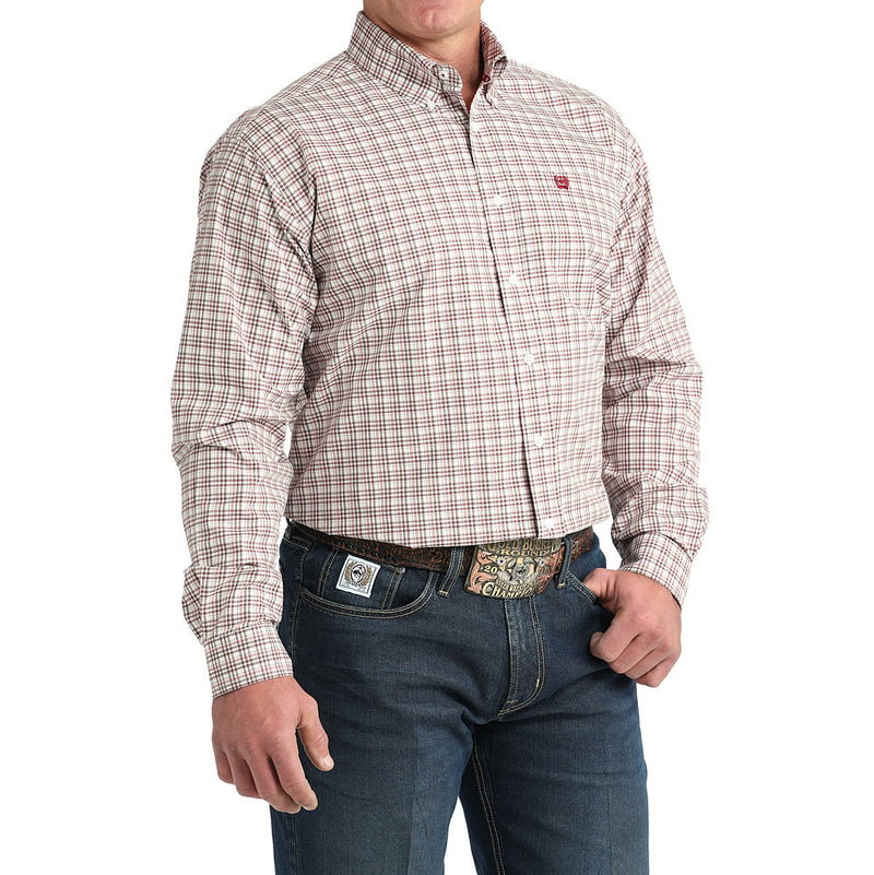Cinch Men's White Plaid Long Sleeve Button Shirt