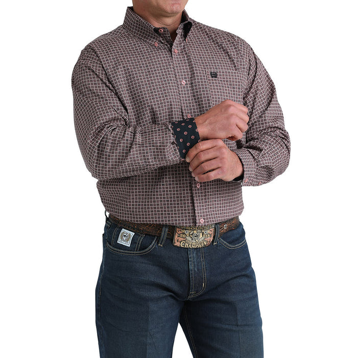 Cinch Men's Pink Weave Print Long Sleeve Button Shirt