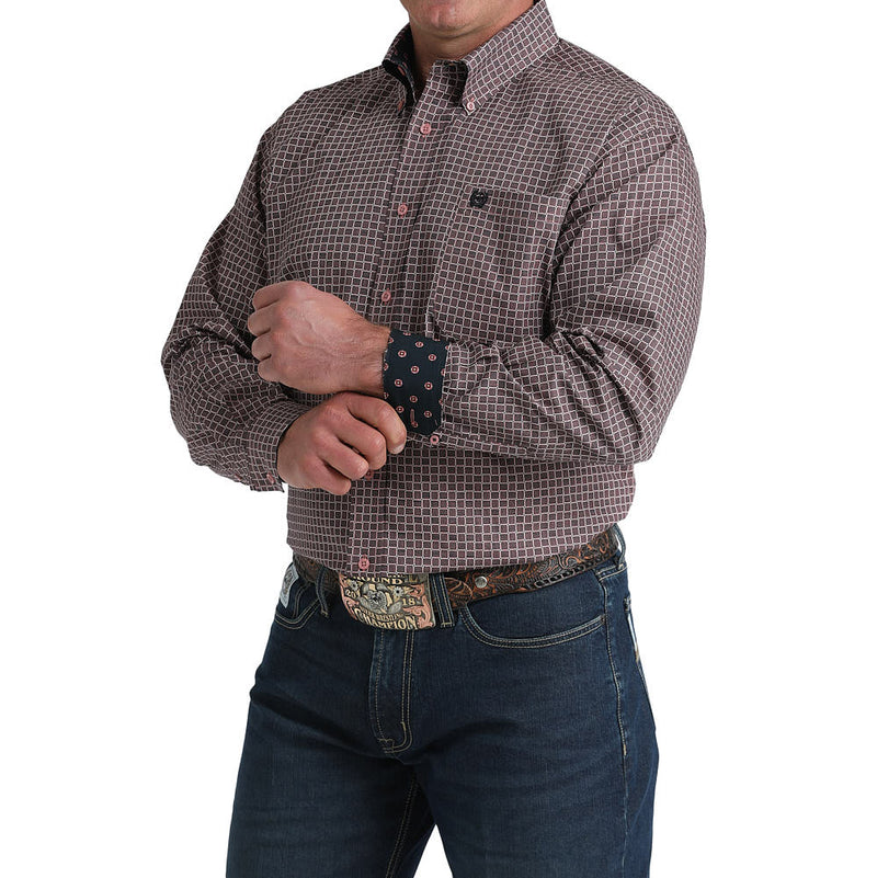Cinch Men's Pink Weave Print Long Sleeve Button Shirt
