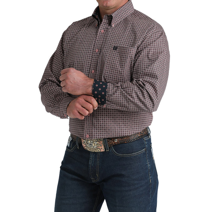 Cinch Men's Pink Weave Print Long Sleeve Button Shirt