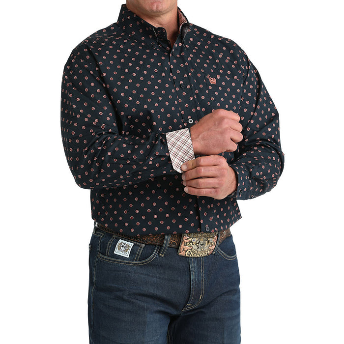 Cinch Men's Navy Circle Print Long Sleeve Button Shirt