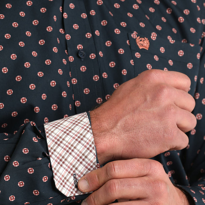 Cinch Men's Navy Circle Print Long Sleeve Button Shirt