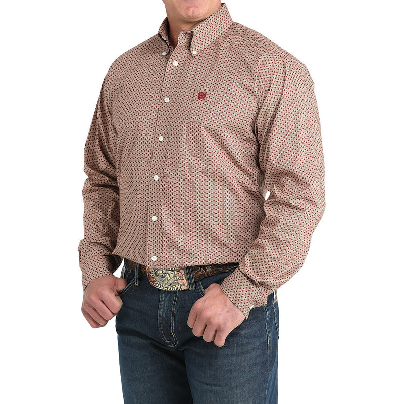 Cinch Men's Brown Diamond Print Long Sleeve Button Shirt