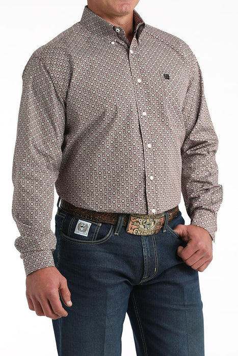 Cinch Men's Burgundy Print Long Sleeve Button Shirt