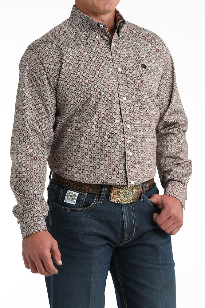 Cinch Men's Burgundy Print Long Sleeve Button Shirt