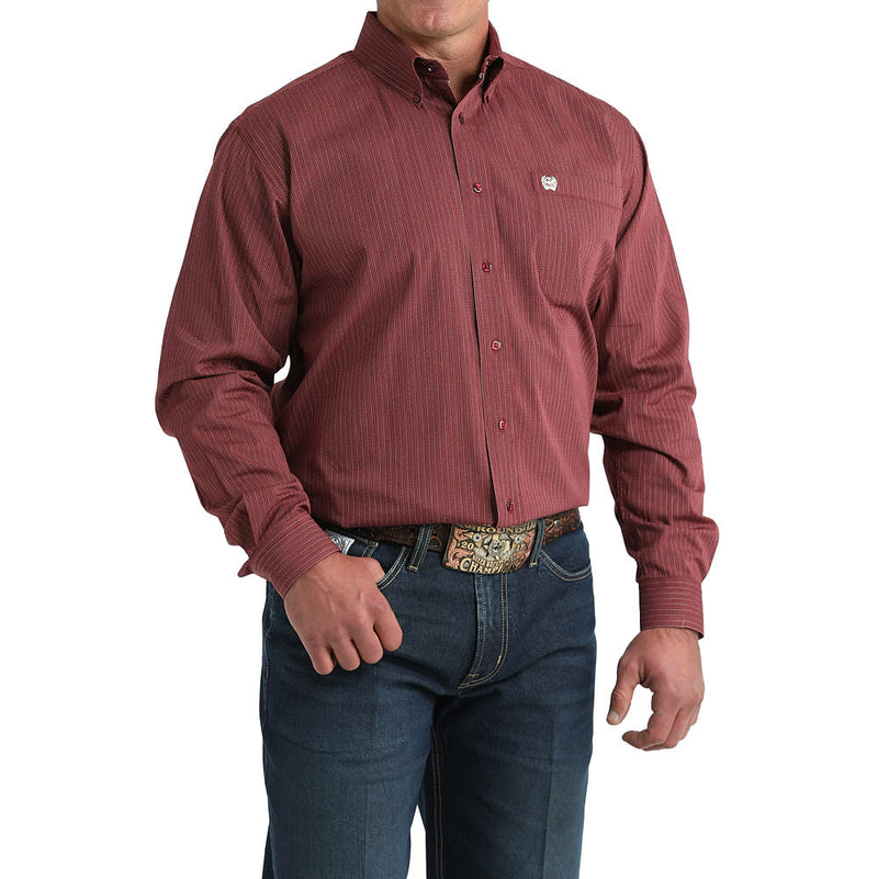 Cinch Men's Burgundy Stripe Long Sleeve Button Shirt