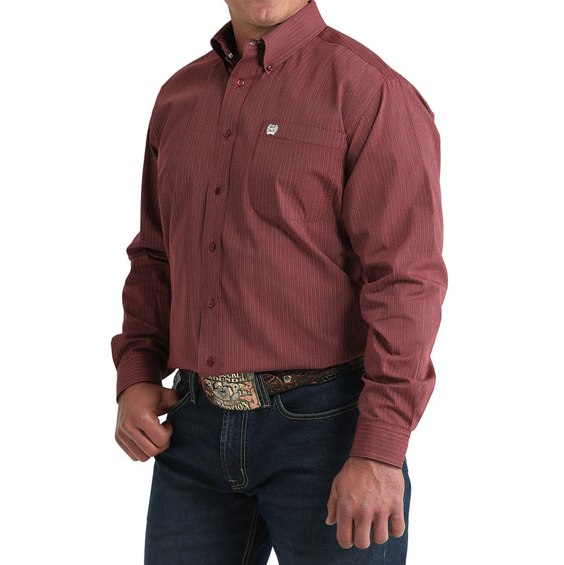 Cinch Men's Burgundy Stripe Long Sleeve Button Shirt