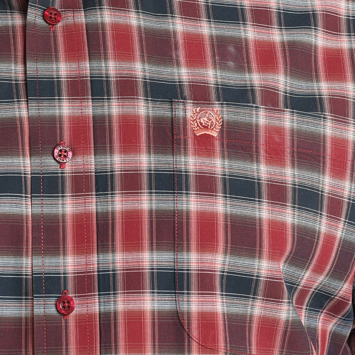 Cinch Men's Burgundy Plaid Long Sleeve Button Shirt