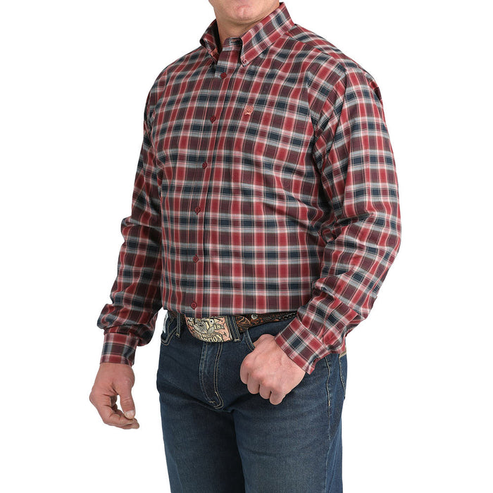 Cinch Men's Burgundy Plaid Long Sleeve Button Shirt