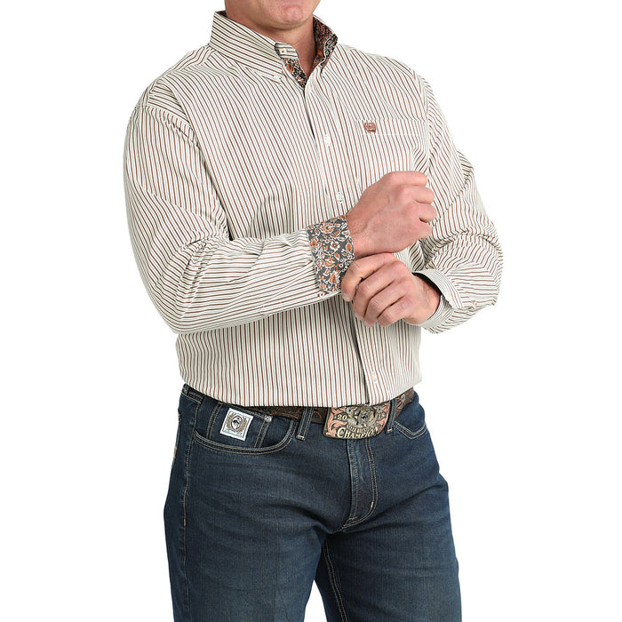 Cinch Men's Cream Stripe Long Sleeve Shirt